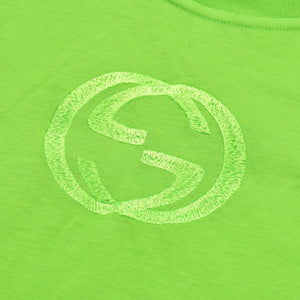 New and unused GUCCI Gucci Interlocking G Embroidered Cotton Jersey T-shirt 1155 Bright Green Cut and Sewn L Size Used 4a005057