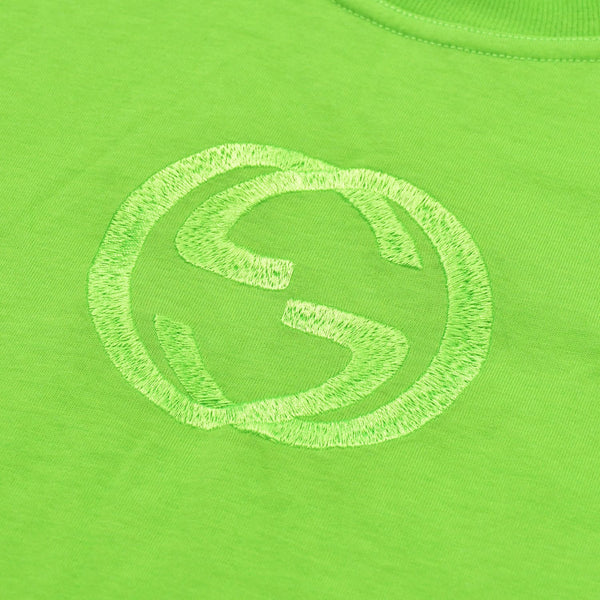 New and unused GUCCI Gucci Interlocking G Embroidered Cotton Jersey T-shirt 1155 Bright Green Cut and Sewn L Size Used 4a005057