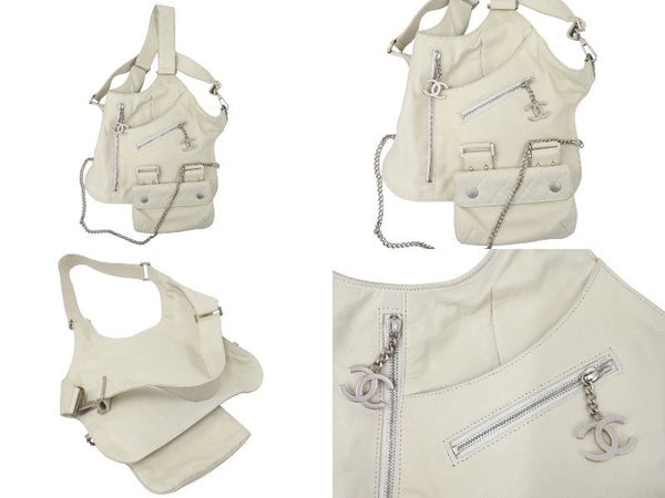 CHANEL シャネル レザーベスト ヴィンテージ ココマーク 8番台 2003年 マトラッセ ラムスキン ホワイト シルバー 美品 中古 50692