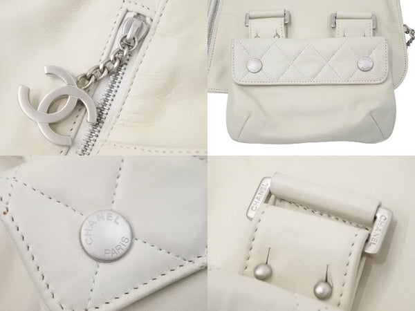 CHANEL シャネル レザーベスト ヴィンテージ ココマーク 8番台 2003年 マトラッセ ラムスキン ホワイト シルバー 美品 中古 50692