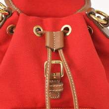 将图片加载到图库查看器，新品同様品 MIU MIU ミュウミュウ キャンバス レザー バックパック レッド ブラウン ゴールド金具 5BZ043 中古 4a005099