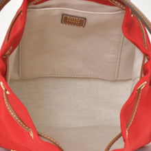 将图片加载到图库查看器，新品同様品 MIU MIU ミュウミュウ キャンバス レザー バックパック レッド ブラウン ゴールド金具 5BZ043 中古 4a005099