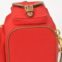 将图片加载到图库查看器，新品同様品 MIU MIU ミュウミュウ キャンバス レザー バックパック レッド ブラウン ゴールド金具 5BZ043 中古 4a005099