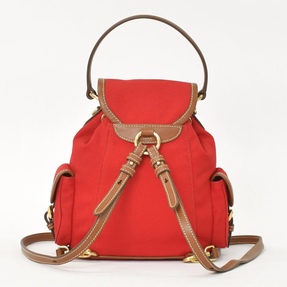Like new item MIU MIU Canvas Leather Backpack Red Brown Gold Hardware 5BZ043 Used 4a005099