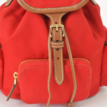 将图片加载到图库查看器，新品同様品 MIU MIU ミュウミュウ キャンバス レザー バックパック レッド ブラウン ゴールド金具 5BZ043 中古 4a005099