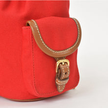 将图片加载到图库查看器，新品同様品 MIU MIU ミュウミュウ キャンバス レザー バックパック レッド ブラウン ゴールド金具 5BZ043 中古 4a005099