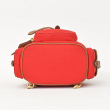 将图片加载到图库查看器，新品同様品 MIU MIU ミュウミュウ キャンバス レザー バックパック レッド ブラウン ゴールド金具 5BZ043 中古 4a005099