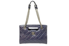 画像をギャラリービューアに読み込む, CHANEL シャネル ボーイシャネル ココマーク 2WAYチェーンショルダーバッグ 23番台 レザー ネイビー シルバー 美品 中古 51006