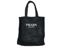 Load image into Gallery viewer, 新品同様品 PRADA プラダ ラフィア トートバッグ カゴバッグ1BG393 ストロー ウィッカー ブラック ホワイト 中古 51080