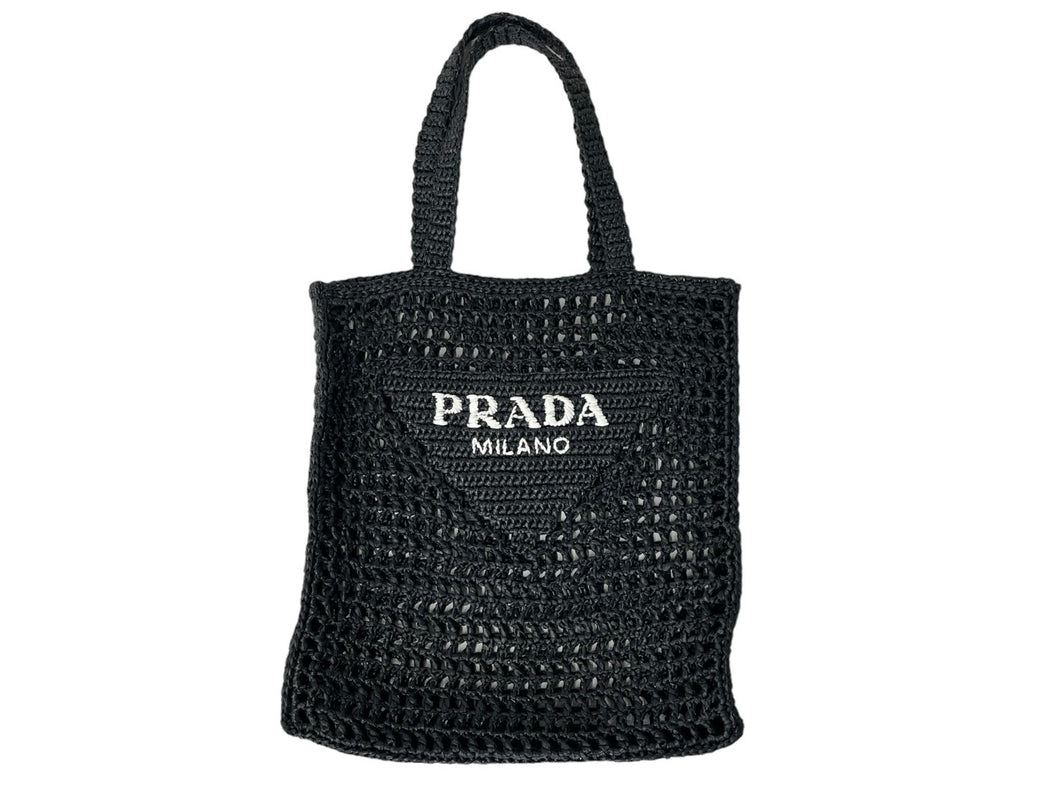 新品同様品 PRADA プラダ ラフィア トートバッグ カゴバッグ1BG393 ストロー ウィッカー ブラック ホワイト 中古 51080 –  Casanova Vintage