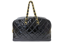 画像をギャラリービューアに読み込む, CHANEL シャネル マトラッセ エナメル チェーン ボストンバッグ 2番台 ブラック 黒 ゴールド金具 ココマーク 中古 51143