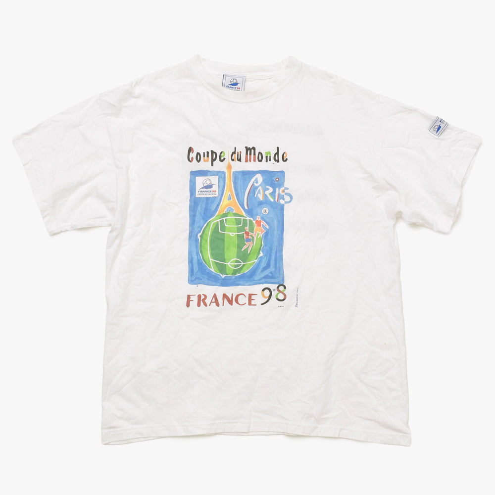 FRANCE 98 公式アートグラフィックTシャツ 1998年 ワールドカップ フランス大会 W杯 ホワイト サイズ不明 サッカー ファビアンジュアノー エッフェル塔 美品 中古 4a005123