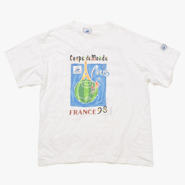 FRANCE 98 公式アートグラフィックTシャツ 1998年 ワールドカップ フランス大会 W杯 ホワイト サイズ不明 サッカー ファビアンジュアノー エッフェル塔 美品 中古 4a005123
