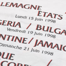 Load image into Gallery viewer, FRANCE 98 公式アートグラフィックTシャツ 1998年 ワールドカップ フランス大会 W杯 ホワイト サイズ不明 サッカー ファビアンジュアノー エッフェル塔 美品 中古 4a005123