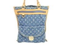 画像をギャラリービューアに読み込む, LOUISVUITTON ルイヴィトン トートバッグ フラットショッパー M95018 モノグラム デニム ブルー ゴールド金具 中古 51332