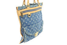 画像をギャラリービューアに読み込む, LOUISVUITTON ルイヴィトン トートバッグ フラットショッパー M95018 モノグラム デニム ブルー ゴールド金具 中古 51332