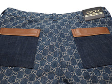画像をギャラリービューアに読み込む, GUCCI グッチ GGロゴエコウォッシュド ズボン パンツ 649110 XDBIP サイズ 34 ブラウン インディゴブルー 美品 中古 51378