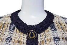画像をギャラリービューアに読み込む, 新品同様 GUCCI グッチ ツイードジャケット アウター 691452 ZAIU7 イタリア製 ベージュ ネイビー ゴールド サイズ40 中古 51380