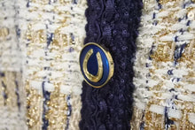 画像をギャラリービューアに読み込む, 新品同様 GUCCI グッチ ツイードジャケット アウター 691452 ZAIU7 イタリア製 ベージュ ネイビー ゴールド サイズ40 中古 51380