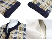 画像をギャラリービューアに読み込む, 新品同様 GUCCI グッチ ツイードジャケット アウター 691452 ZAIU7 イタリア製 ベージュ ネイビー ゴールド サイズ40 中古 51380