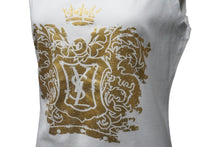 画像をギャラリービューアに読み込む, YVES SAINT LAURENT イヴサンローラン カサンドラ タンクトップノースリーブ ホワイト ゴールド コットン サイズS 美品 中古 51698