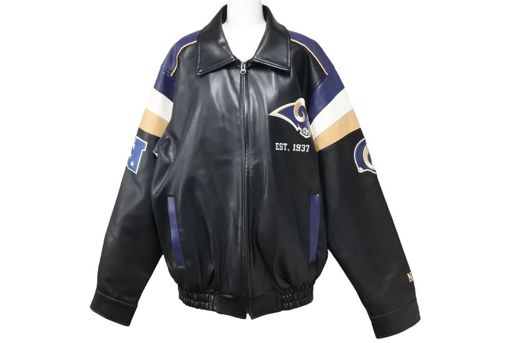 ST.LOUIS RAMS セントルイスラムズ レザージャケット ライダース 58RG0034LA00U053 ネイビー ブラック ベージュ S 美品 中古 51725