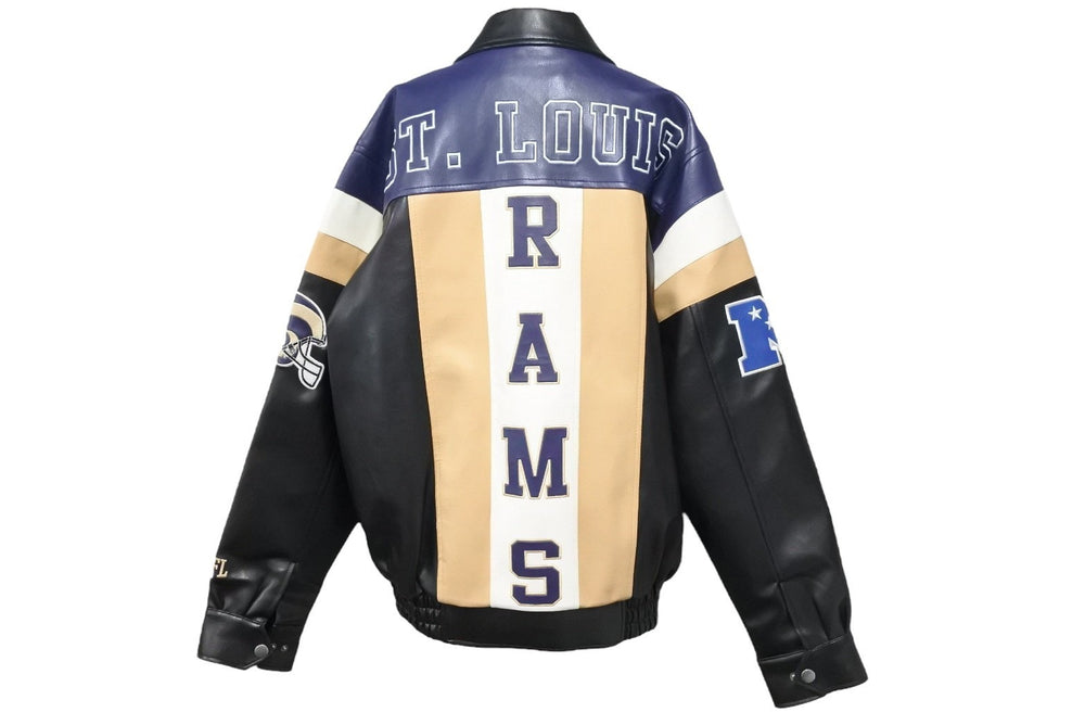 ST.LOUIS RAMS セントルイスラムズ レザージャケット ライダース 58RG0034LA00U053 ネイビー ブラック ベージュ S 美品 中古 51725