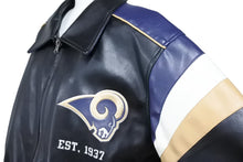Load image into Gallery viewer, ST.LOUIS RAMS セントルイスラムズ レザージャケット ライダース 58RG0034LA00U053 ネイビー ブラック ベージュ S 美品 中古 51725