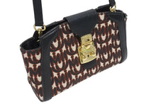 Load image into Gallery viewer, MIUMIU ミュウミュウ ジャガード マドラス ショルダーバッグ ブラック ゴートレザー 5BH131 ロゴ ゴールド金具 美品 中古 4b005175