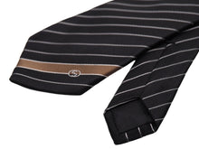 画像をギャラリービューアに読み込む, GUCCI グッチ ネクタイ トムフォード期 ストライプ 服飾小物 ブランド ロゴ シルク ブラック シルバー ゴールド 美品 中古 51813