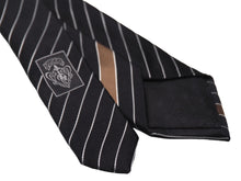 画像をギャラリービューアに読み込む, GUCCI グッチ ネクタイ トムフォード期 ストライプ 服飾小物 ブランド ロゴ シルク ブラック シルバー ゴールド 美品 中古 51813