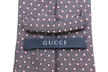 画像をギャラリービューアに読み込む, GUCCI グッチ ネクタイ スーツ 紳士 ドット柄 ロゴ コットン グレー レッド シルバー 美品 中古 51817