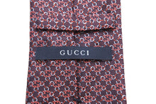 画像をギャラリービューアに読み込む, GUCCI グッチ ネクタイ GG柄 総柄 トムフォード期 シルク レッド ピンク ブラウン シルバー 美品 中古 51823