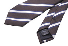 画像をギャラリービューアに読み込む, DOLCE&amp;GABBANA ドルチェアンドガッバーナ ネクタイ 紳士 シルク ブラウン シルバー ストライプ 美品 中古 51833