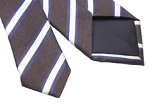 画像をギャラリービューアに読み込む, DOLCE&amp;GABBANA ドルチェアンドガッバーナ ネクタイ 紳士 シルク ブラウン シルバー ストライプ 美品 中古 51833