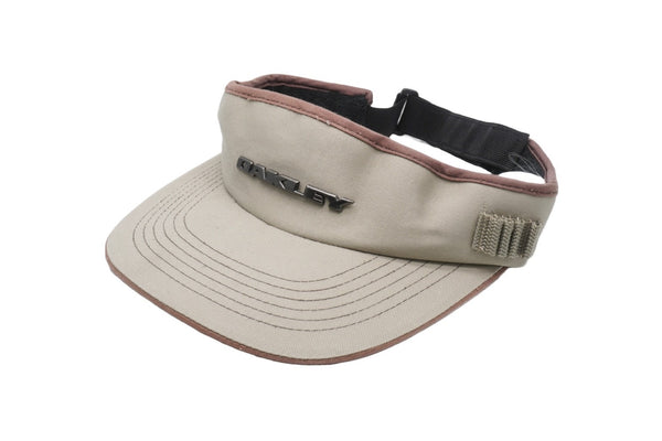 Oakley Sun Visor Logo Plate 35460 Made in China Cotton Beige Brown Silver Hardware Good Used 52022