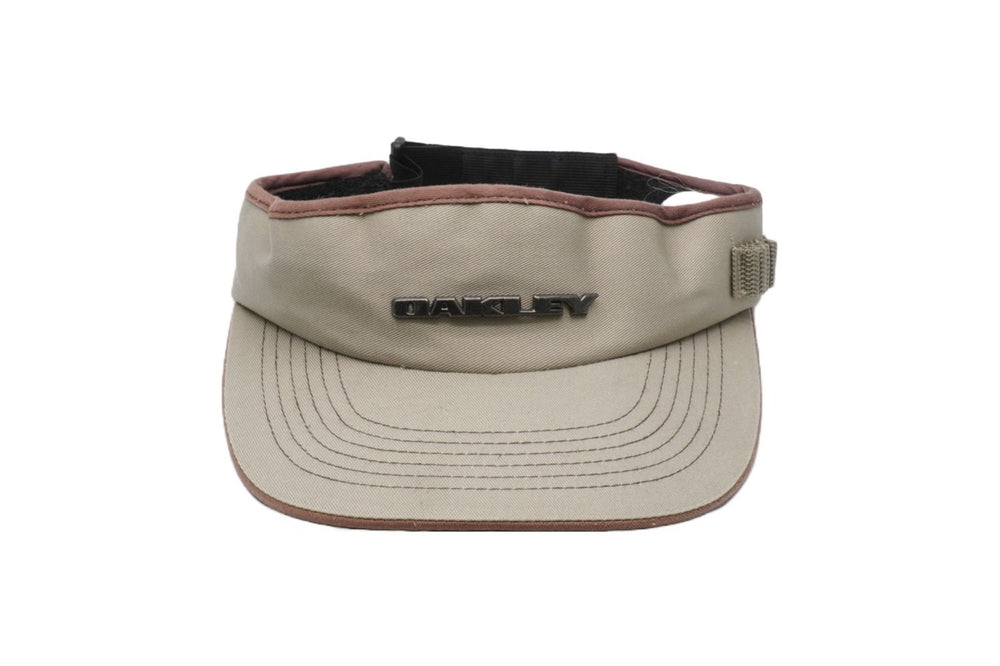 Oakley オークリー サンバイザー ロゴプレート 35460 中国製 コットン ベージュ ブラウン シルバー金具 良品 中古 52022