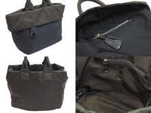 Load image into Gallery viewer, PRADA プラダ トートバッグ ハンドバッグ 三角プレート ブラック カーキ ナイロン リバーシブル シルバー金具 良品 中古 52030