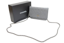 画像をギャラリービューアに読み込む, CHANEL シャネル 長財布 チェーンウォレット フラップ 12番台 2008年 グレインカーフレザー グレー シルバー金具 美品 中古 52095