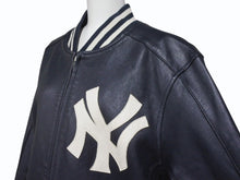 画像をギャラリービューアに読み込む, Supreme x Yankees シュプリームヤンキース ベースボールジャケット RN101837 ラムスキン ポリエステル ネイビー 美品 中古 4b005210