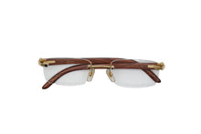 Load image into Gallery viewer, 極美品 Cartier カルティエ レクタングル リムレス メガネ ウッドテンプル 度なし 3536104 ブラウン ゴールド □19 中古 52141