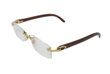Load image into Gallery viewer, 極美品 Cartier カルティエ レクタングル リムレス メガネ ウッドテンプル 度なし 3536104 ブラウン ゴールド □19 中古 52141