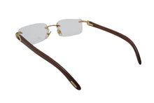 Load image into Gallery viewer, 極美品 Cartier カルティエ レクタングル リムレス メガネ ウッドテンプル 度なし 3536104 ブラウン ゴールド □19 中古 52141