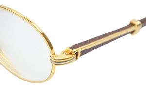 Cartier カルティエ ウッドテンプル メガネ リムレス 度あり 130b ブラウン ゴールド金具 サイズ51□20 美品 中古 52159