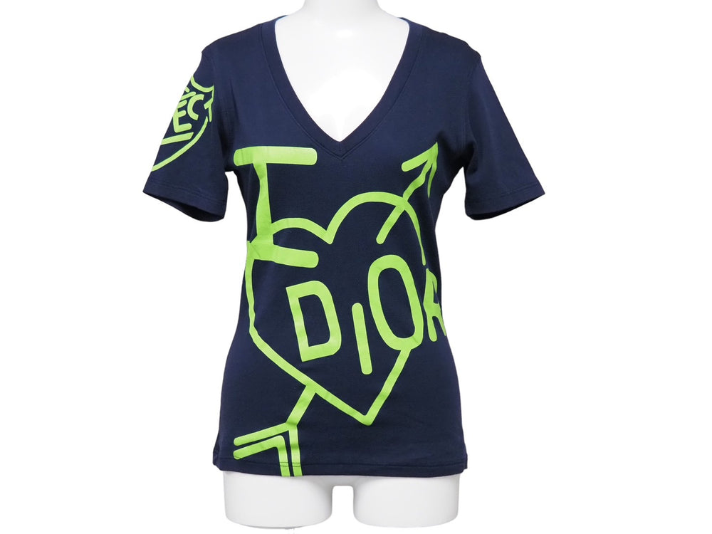 Christian Dior Christian Dior Short Sleeve T-shirt V-neck 4A16155957 Navy Green Cotton Size 36 Good Condition Used 52245