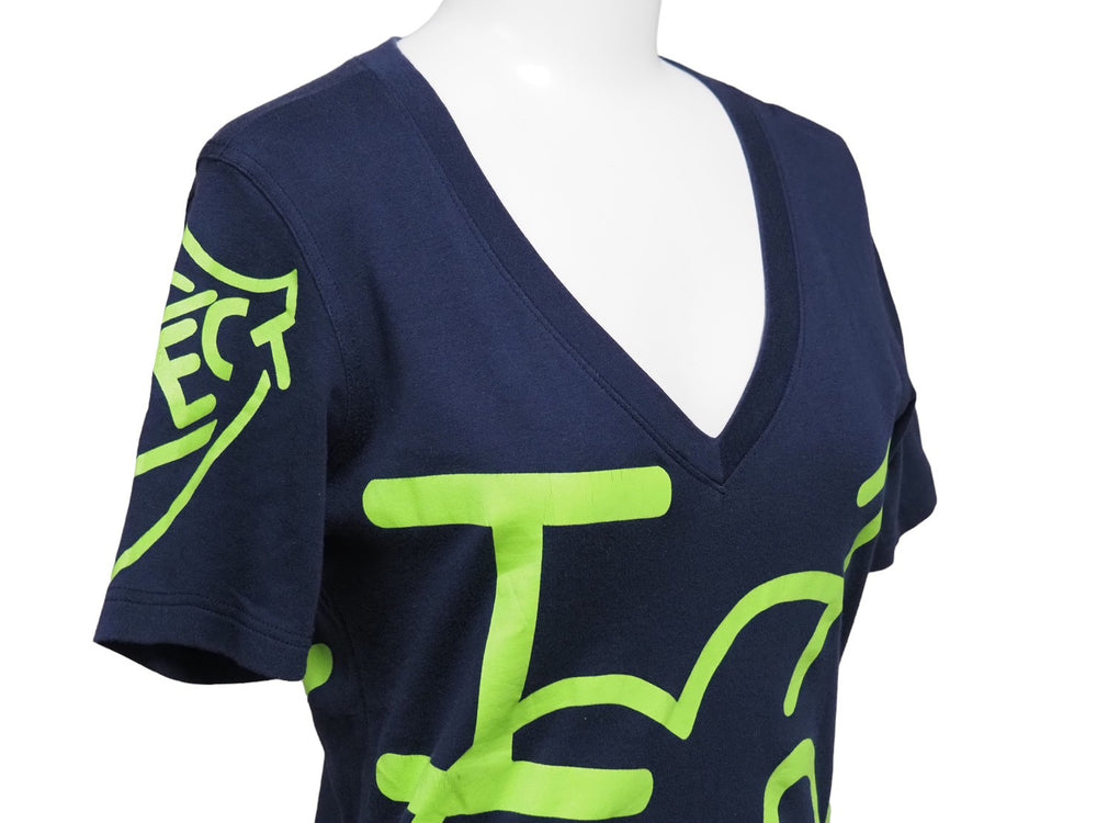 Christian Dior Christian Dior Short Sleeve T-shirt V-neck 4A16155957 Navy Green Cotton Size 36 Good Condition Used 52245