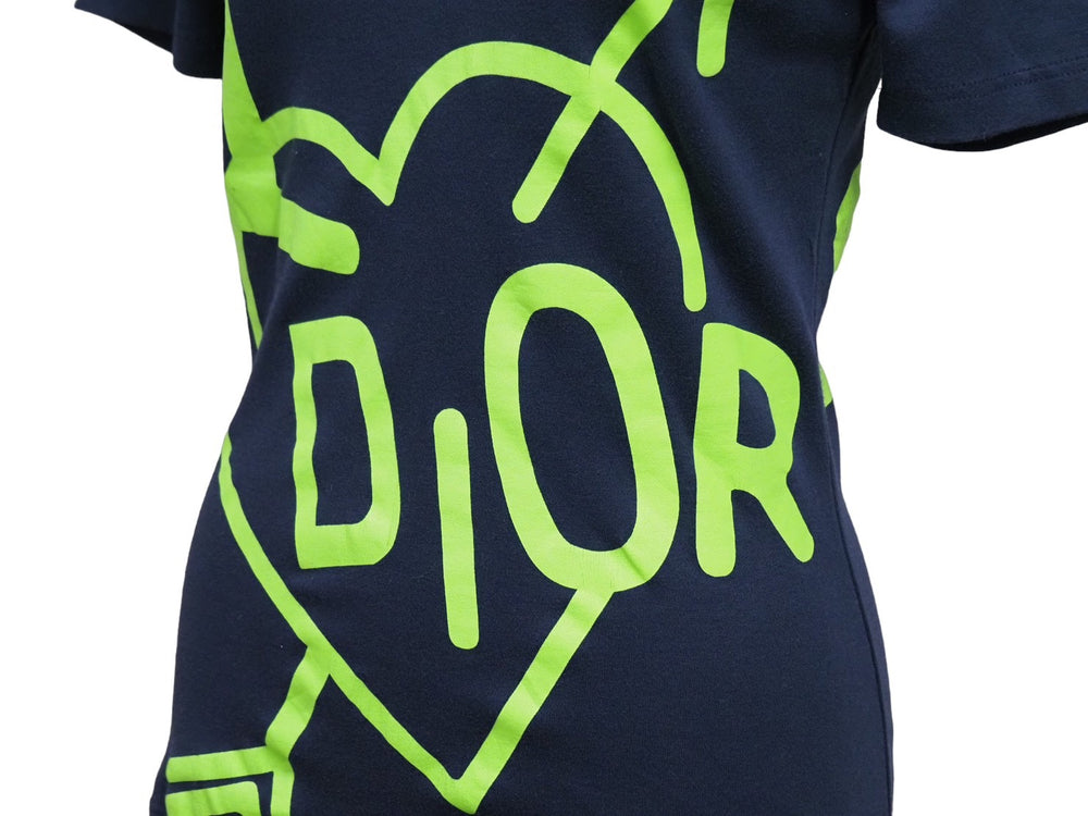 Christian Dior クリスチャンディオール 半袖Ｔシャツ Vネック 4A16155957 ネイビー グリーン コットン サイズ36 美品 中古 52245