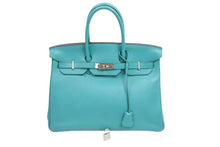 Load image into Gallery viewer, 極美品 HERMES エルメス BIRKIN バーキン35 ブルーパオン シルバー金具 トリヨン ハンドバッグ X刻印 中古 52352