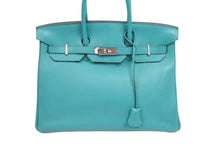 Load image into Gallery viewer, 極美品 HERMES エルメス BIRKIN バーキン35 ブルーパオン シルバー金具 トリヨン ハンドバッグ X刻印 中古 52352