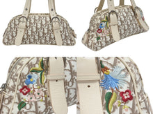 Load image into Gallery viewer, Christian Dior クリスチャンディオール フラワー刺繍 トロッター ハンドバッグ キャンバス レザー ベージュ 美品 中古 4b005246